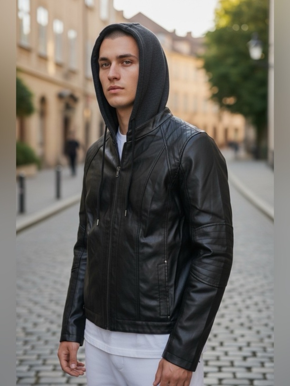 🫶🏻 Gallery New York Men's Black Hooded Faux Leather Jacket - Sleek Urban Style